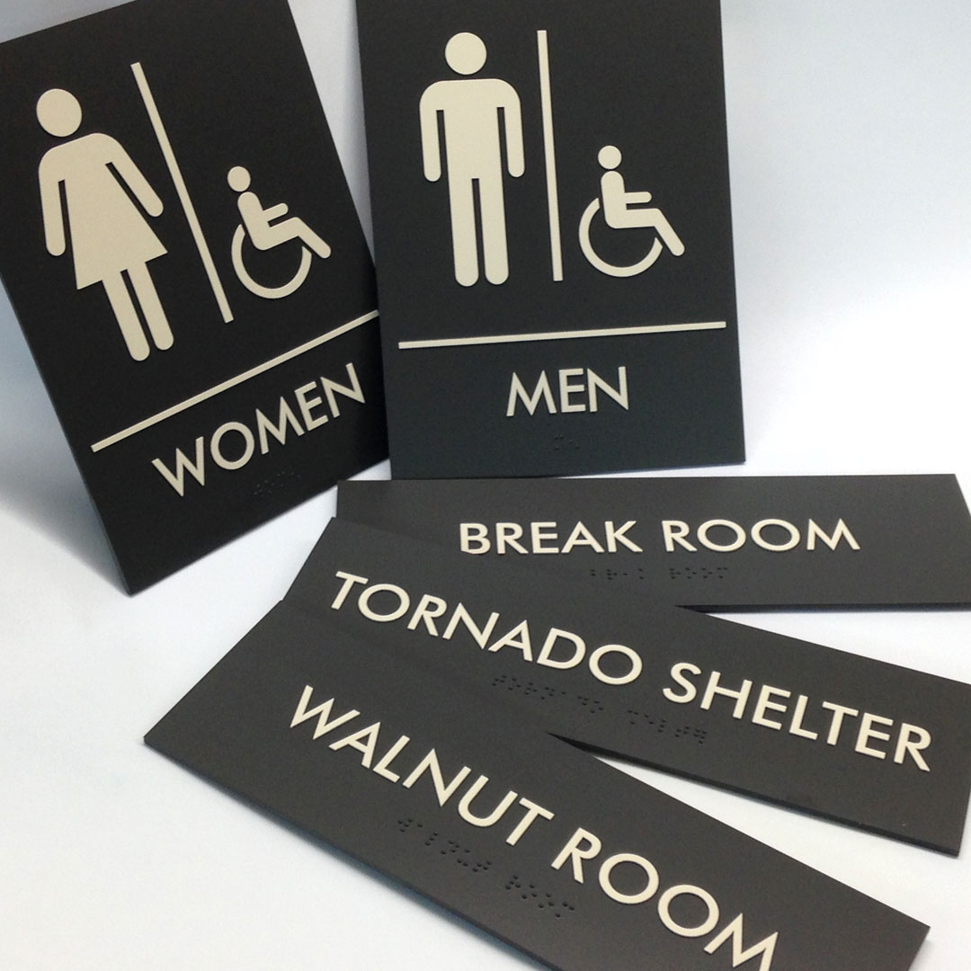 ada, ada signs, restroom sign, custom ada, custom restroom sign, ada compliant signs, ada sign maker, sign fabrication, tactile and braille sign, direct print ada